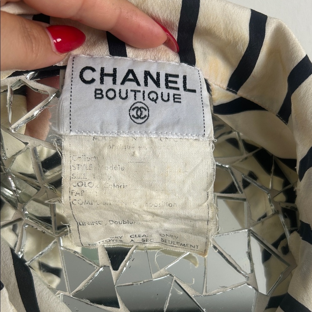 VINTAGE CHANEL SILK Striped Black and White Women's Dress - Picture 2 of 16